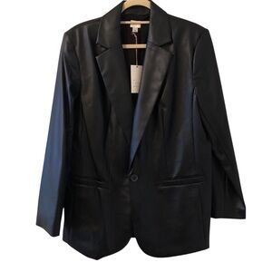 Women's Black Faux Leather Blazer